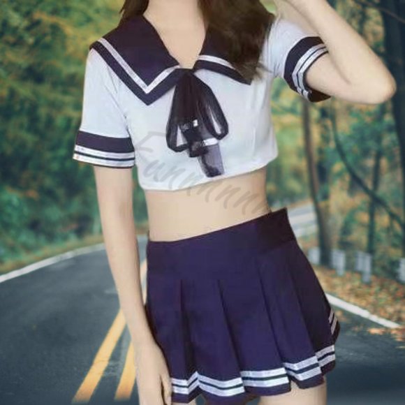 Large Size Japanese Style Navy Bule Cosplay Student Uniform Kawaii Lingerie - Picture 1 of 11